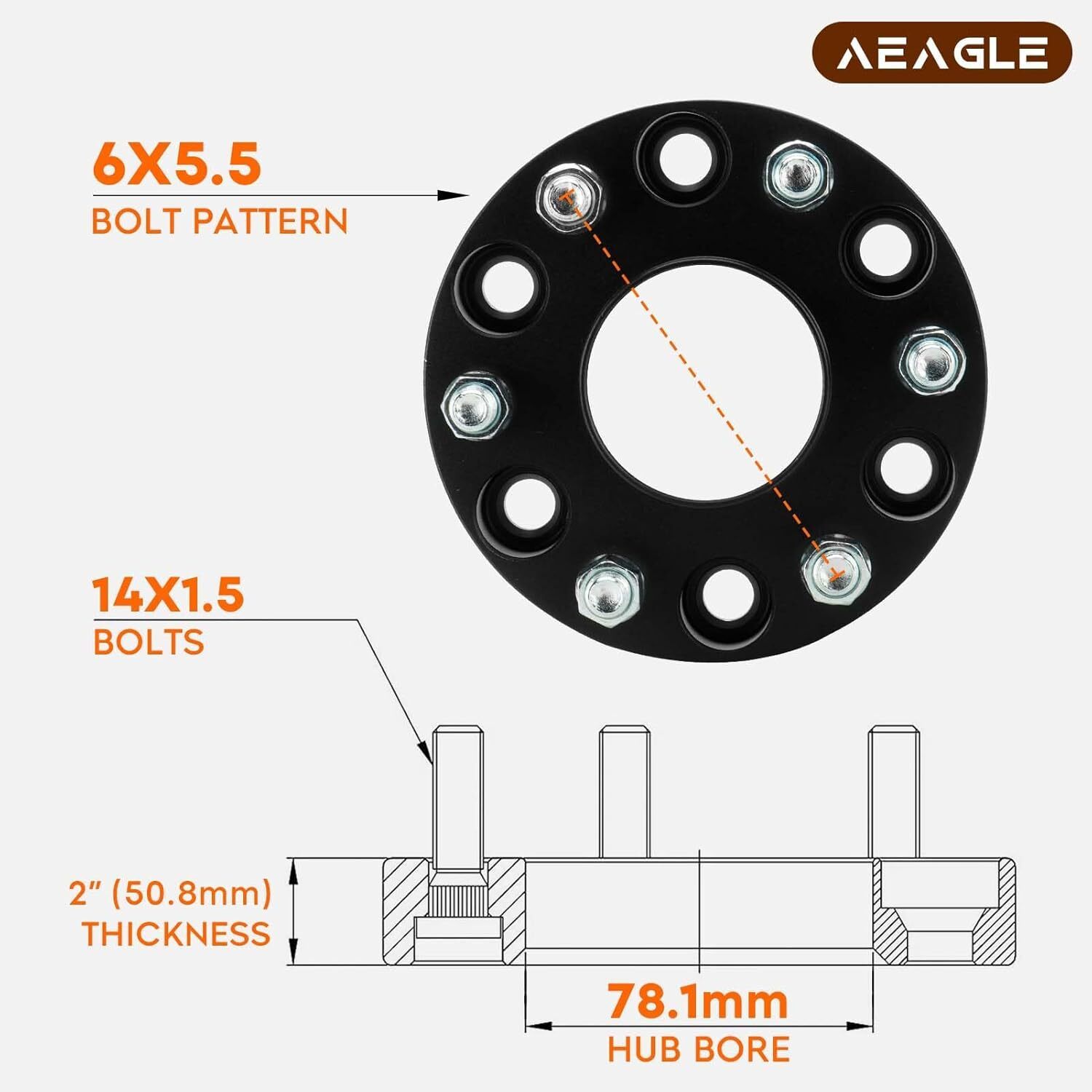 6X5.5 Hubcentric Wheel Adapters, 2" 6x139.7 for 1999-2022 Chevy Silverado 1500, Item image 2
