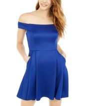 MSRP $69 Teeze Me Juniors&#39; Off-The-Shoulder Pocket Dress Blue Size 3 - £11.11 GBP