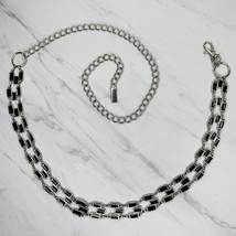 Black Inlay and Silver Tone Metal Chain Link Belt OS One Size - £15.85 GBP
