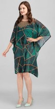 Short Kaftan Digitally Printed Weightless Georgette Dark Green Women Nightwear - £21.77 GBP