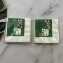 Hallmark Vintage Chirstmas Paper Cocktail Napkins Set of 2 Green Cats Ca... - $15.83