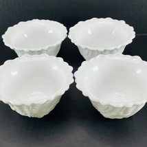 Indiana White Milk Glass Lot of 4 Wild Rose VTG Embossed Fruit Berry Candy Bowls - £25.12 GBP