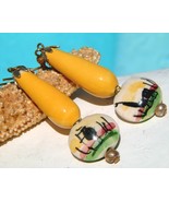 Vintage Peru Earrings Ceramic Beads Dangle Llama Yellow Hand Painted - $19.95