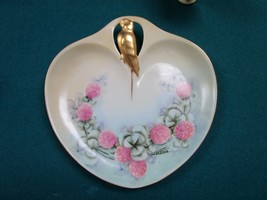 Rs Prussia Tillowitz Silesia 6 1/2 Heart Shaped Golden Bird Cabinet Vanity Dish - £105.09 GBP