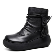 New Spring Autumn Women Genuine Leather Boots Handmade Retro Platform Ankle Boot - £80.95 GBP