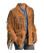 Men  #Handmade Scully Western wear Brown Suede Leather Jacket Fringe Bea... - $218.81 CAD