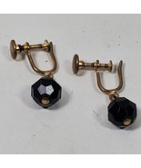 Vintage  Screw Back Earrings Black Dangle w/ Gold Tone - $23.44 CAD