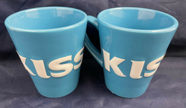 Set of 2 Blue Hershey&#39;s KISSES Mugs Raised Lettering - £19.11 GBP