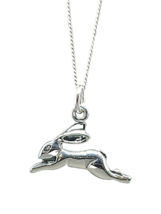 Leaping Hare Pendant 925 Sterling Silver 18&quot; Curb Chain Necklace Imbolc Boxed - £17.33 GBP