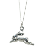 Leaping Hare Pendant 925 Sterling Silver 18&quot; Curb Chain Necklace Imbolc ... - £17.23 GBP