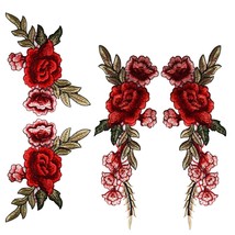 4 Pieces Embroidery Rose Flower Lace Fabric Ribbon Sew On Patch Collar Bust Dres - £11.79 GBP