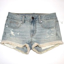 American Eagle Womens Size 00 Tassel Hem Button Fly Distressed Shortie Shorts - £12.51 GBP