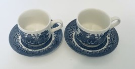 Blue Willow By Churchill England Ot of Two Coffee Cups and Saucers Fine China - £20.59 GBP