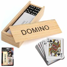 Playing Cards Domino Game Set Wooden Box Traditional Classic Family Play Games - £12.54 GBP
