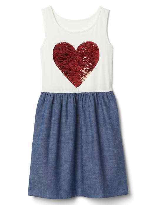Primary image for Gap Kids Girl Chambray Colorblock White Blue Red Heart Sequin Tank Dress 12