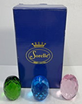 Set of 3 Sorelle Hand Crafted Crystal Easter Eggs -Green, Pink, Blue 2-1/5&quot; Tall - £15.79 GBP