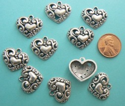 Heart Swirl Charms - Swirl Design - Silver Toned - Lot of 10 - $2.99