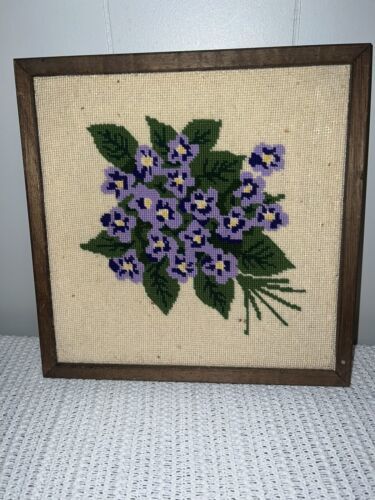 Primary image for Vintage Cross Stitch Picture Of Flowers 12 1/2x12 1/2