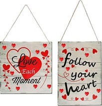 2 Pieces Valentine&#39;s Day Wood Hanging Follow Your Heart Love Each Moment Wall Ha - £21.82 GBP