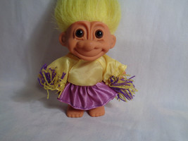 Vintage 1990&#39;s Russ Cheerleader Pom Pom Purple Yellow Dress Yellow Hair - £4.69 GBP