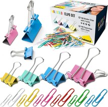 100 Each Paper Clips &amp; Binder Clips Different Colors &amp; Assorted Sizes Large Set - £14.40 GBP