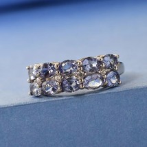 Pretty Tanzanite &amp; Natural White Zircon Half Eternity Band Ring 1.50 ctw/Size 7 - £26.31 GBP