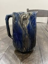 Antique English Majolica Cobalt Blue Floral Design Handle Pitcher - $69.29