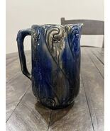 Antique English Majolica Cobalt Blue Floral Design Handle Pitcher - $1,271.06 MXN
