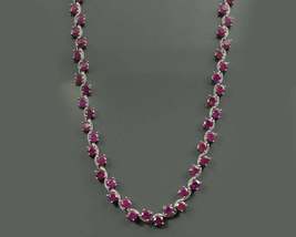 16 Inch Oval Ruby &amp; Diamond Tennis Round Necklace 14k White Gold Over 32.10Ct - £291.22 GBP