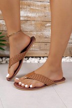 Chestnut Braided Strap PU Leather Flip Flop - $24.21