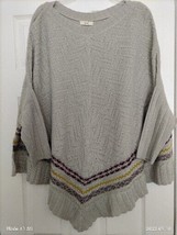 Easel Los Angeles Womens S/M Boho Oversized Beige Chunky Knit Poncho Sweater - £15.58 GBP