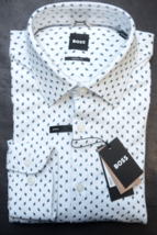HUGO BOSS Homme HAL Kent Décontracté Blanc Jersey Coton Robe Chemise 38 15 - £50.56 GBP