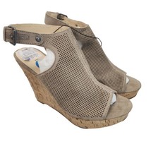 Guess Womens Shoes Size 10 Platform Wedge Tan Perforated Cork Open Toe Buckle - £14.97 GBP