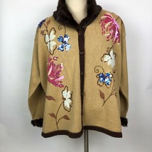NWT Storybook Knit Sweater Sequence Flowers Faux Fur Collar Size 3X Floral - $55.69