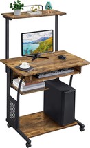 Yaheetech 3 Tiers Rolling Computer Desk With Keyboard Tray And, Rustic B... - $103.99