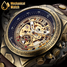 Men&#39;S Luxury Automatic Mechanical Watch Leather Strap Retro Skeleton Wri... - £31.88 GBP