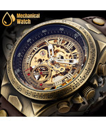 Men&#39;S Luxury Automatic Mechanical Watch Leather Strap Retro Skeleton Wri... - £32.82 GBP
