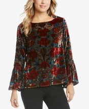 Karen Kane Haute Stuff Bell Sleeve Sheer Velvet Top Blouse, Black Floral, Medium - £35.97 GBP