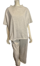 Off White French Terry Short Sleeve Pullover Top and Pull on Pants Set S... - $37.99