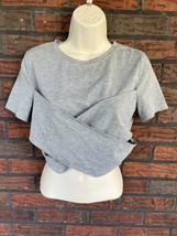 Cropped Short Sleeve T-Shirt Medium Shein Gray Criss Cross Stretc Blouse Tee Top - $1.90