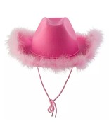 Pink Cowgirl Hat Set Fluffy Feather Brim Cowboy Hat Bandana Sunglasses P... - $20.20 CAD