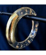 Vintage Mod Chunky Clear Acrylic Lucite Gold Flake Inclusion Bangle Brac... - $113.85