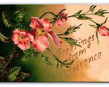 Floreale Greetings From Lawrence Kansas Ks Unp Goffrato DB Cartolina V12 - $4.04