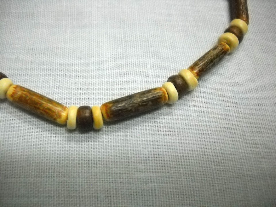 NEW WOODEN LOG TUBE LOOK & COCO BEAD MEDIUM BROWN & OFF WHITE 10" ANKLE BRACELET Item image 2