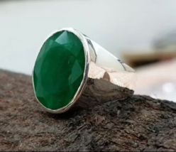 Genuine Emerald Ring, 925 Solid Sterling Silver Ring, Mens Ring, Birthstone - £119.79 GBP