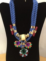Costume Fashion Jewelry Statement Piece Blue Fabric Chain Multicolored Pieces - £11.85 GBP
