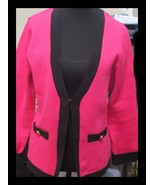 Olivia Sky Cardigan Women&#39;s Pink with Black Trim Gold Buttons Knit Size L - $20.29 CAD