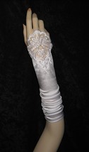 19&quot; White Fingerless Stretch Satin Lace Beaded Bridal Wedding Party Gloves g2w19 - £7.83 GBP