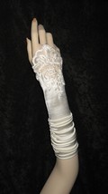 Womens 19&quot; Ivory Fingerless Stretch Satin Lace Beads Formal Wedding Prom Gloves - £8.01 GBP