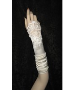 Womens 19&quot; Ivory Fingerless Stretch Satin Lace Beads Formal Wedding Prom... - £7.98 GBP